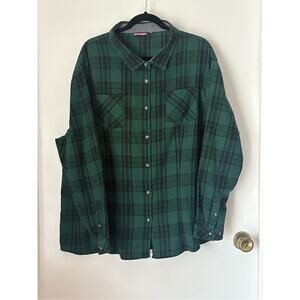 Source Unknown Dark Green and Black Plaid Button-Down Shirt